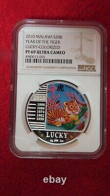 2010 Africa Malawi Zodiac Year of the Tiger Lucky Cat. 999 1 oz NGC PR69