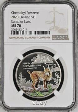 2023 Ukraine 5h Uah Chornobyl The Eurasian Lynx Ngc Ms70 Dpl Cat Coin
