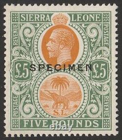 SIERRA LEONE 1921 KGV Elephant £5, wmk script, SPECIMEN. Normal cat £4000