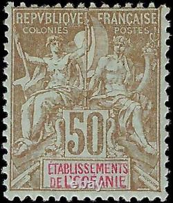 VEGAS -1892 French Polynesia 50c Brown Sc# 18 MH, OG Cat= $275