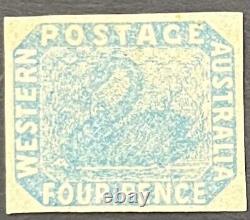 Australie De L'ouest 1854 Imperf 4d Pale Blue Swan Sg 3 Mint Charnière Chat £375
