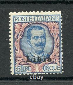 Cols Italienne Libya 1912 5l Bleu Et Rose Charnière À La Menthe Fraîche. Sg 15. Chat 650 £