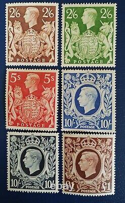 Ensemble de 6 timbres de grande valeur du GB George VI, très beaux et en très bon état, avec charnière. Valeur catalogue de £450.