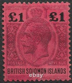 Îles Salomon Britanniques 1914 Sg 38 £1 Violet & Noir/rouge Menthe À Charnières, Cat £250