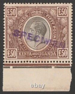 KENYA & OUGANDA 1922 KGV £50, Type rare SPECIMEN. Valeur normale £60,000